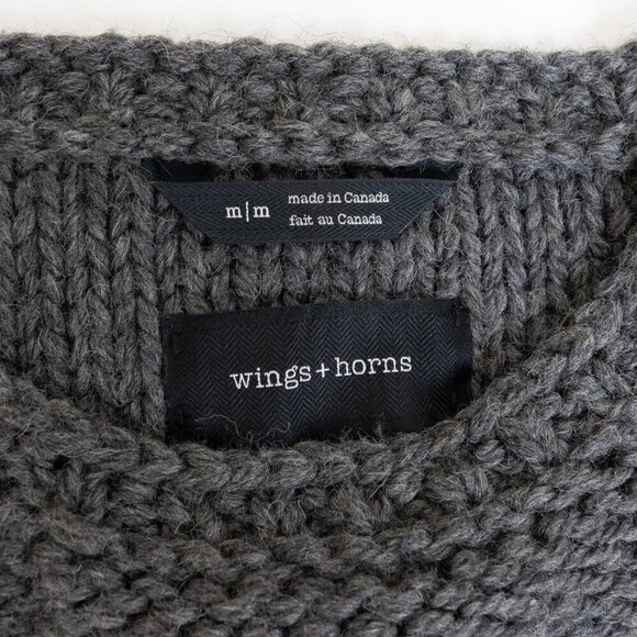 Wings + Horns Chunky Wool Sweater Peruvian Knit Warm Heavy Cozy Gray - Picture 5 of 11